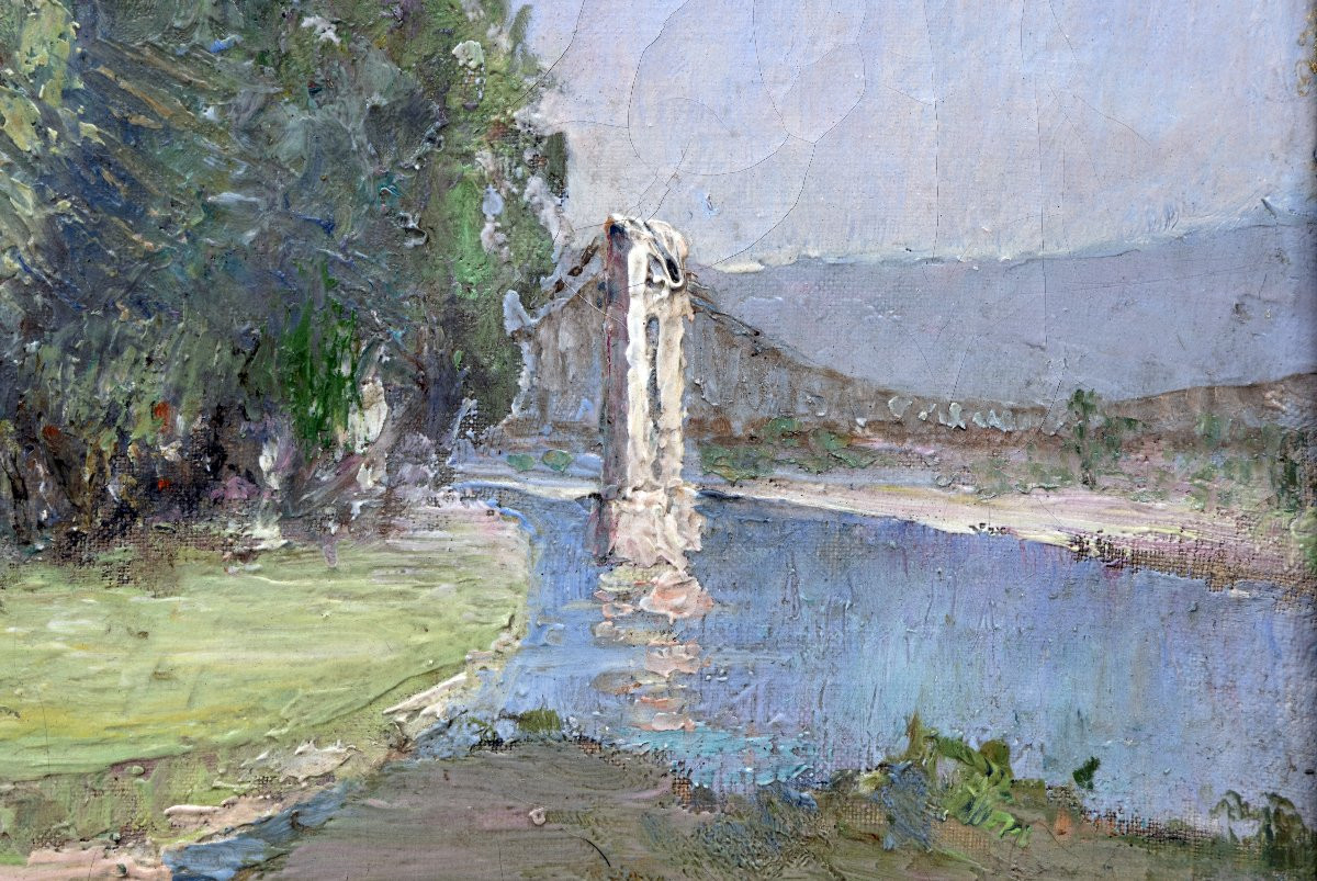 Louis Emile Charpenne – Animated Scene: The Banks Of The Rhône – Oil On Canvas – Signed -photo-3