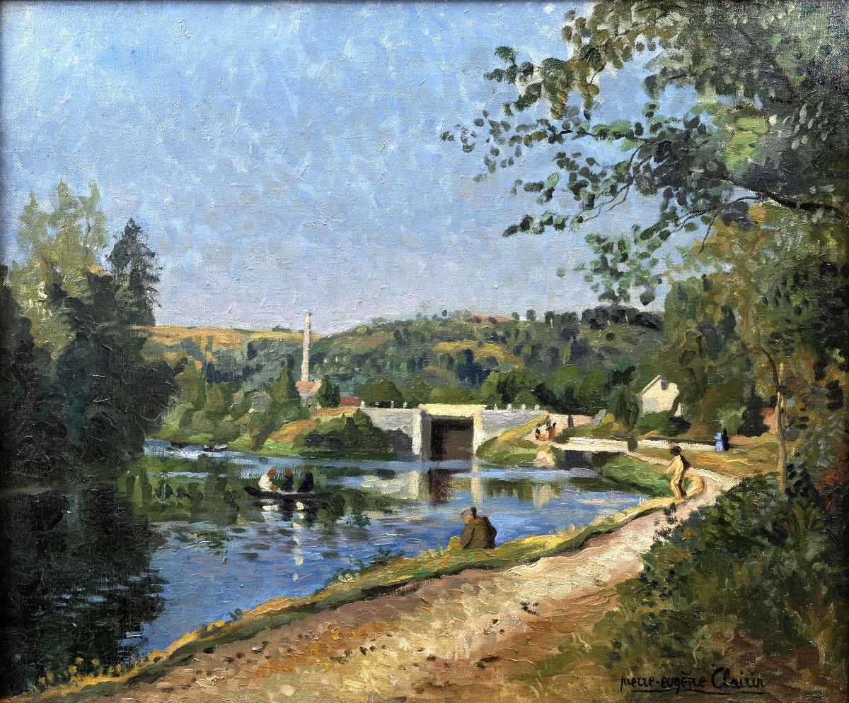 Pierre-Eugène Clairin  – Paysage animé au pont – Huile sur toile - Signé