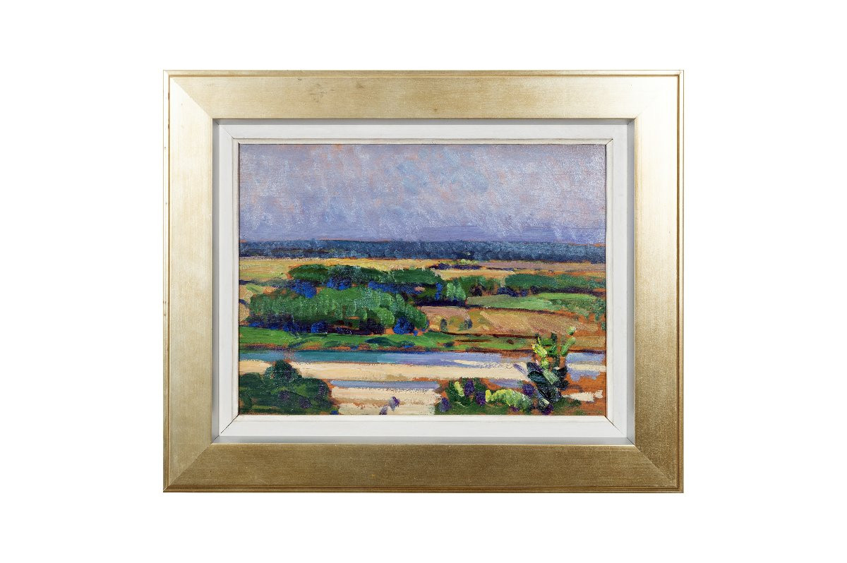 Georges Zezzos – Paysage à la rivière – Huile sur panneau -photo-5