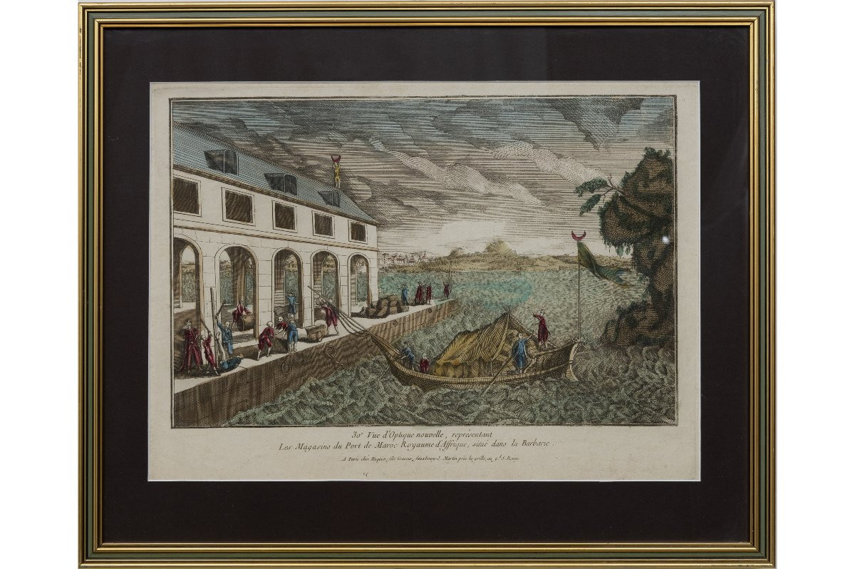 Vue d’optique – Les magasins du port de Maroc -  XVIIIe s. - Graveur : Huquier-photo-2