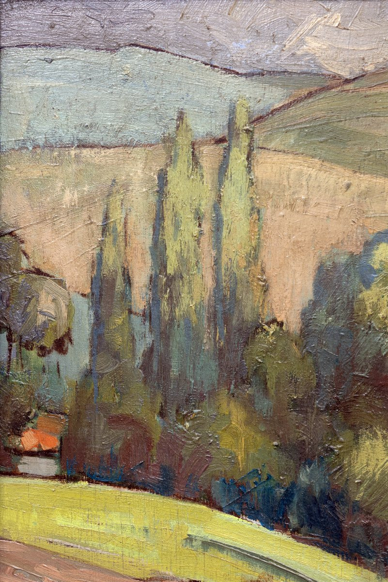 Louis Marcy – Provençal Landscape – Oil On Panel - Signed-photo-3
