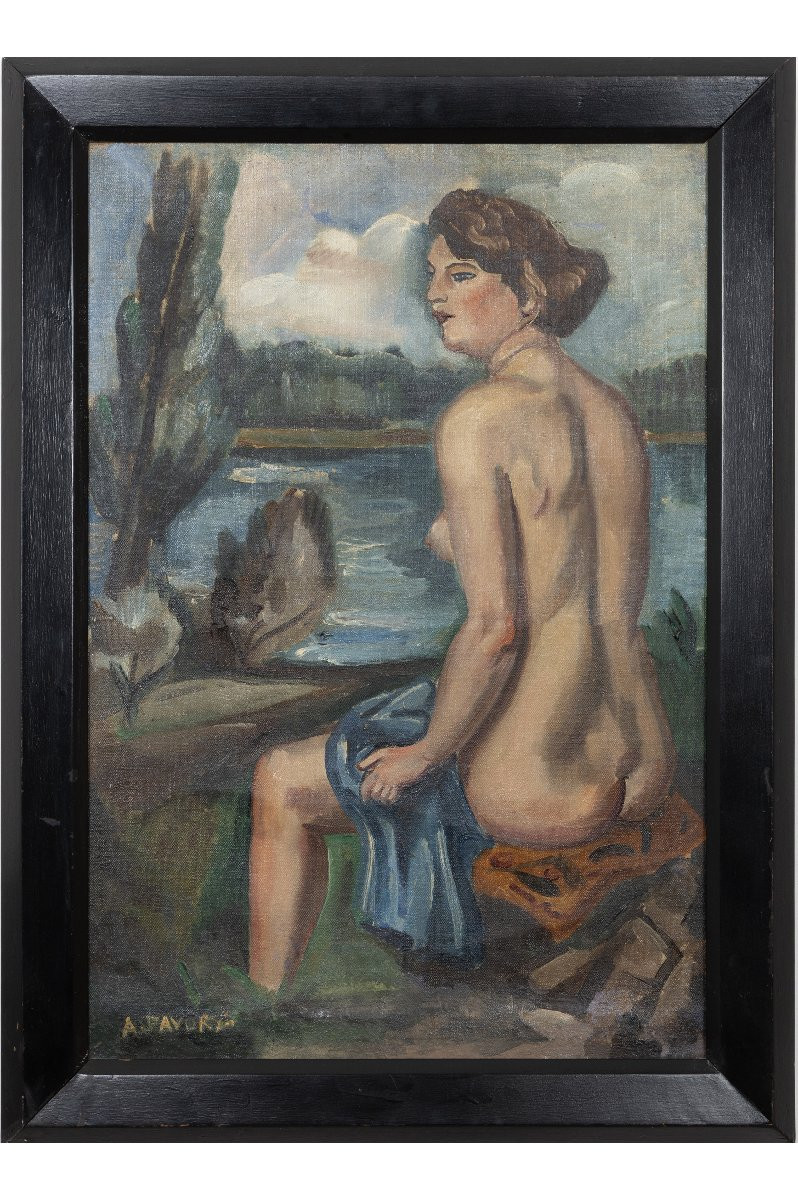 André Favory – Woman At The River – Oil On Canvas – Signed – Circa 1930-photo-2
