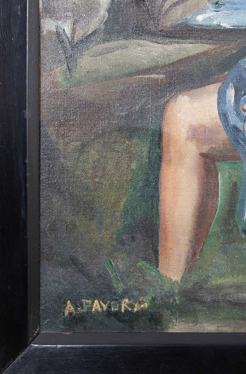 André Favory – Woman At The River – Oil On Canvas – Signed – Circa 1930-photo-3