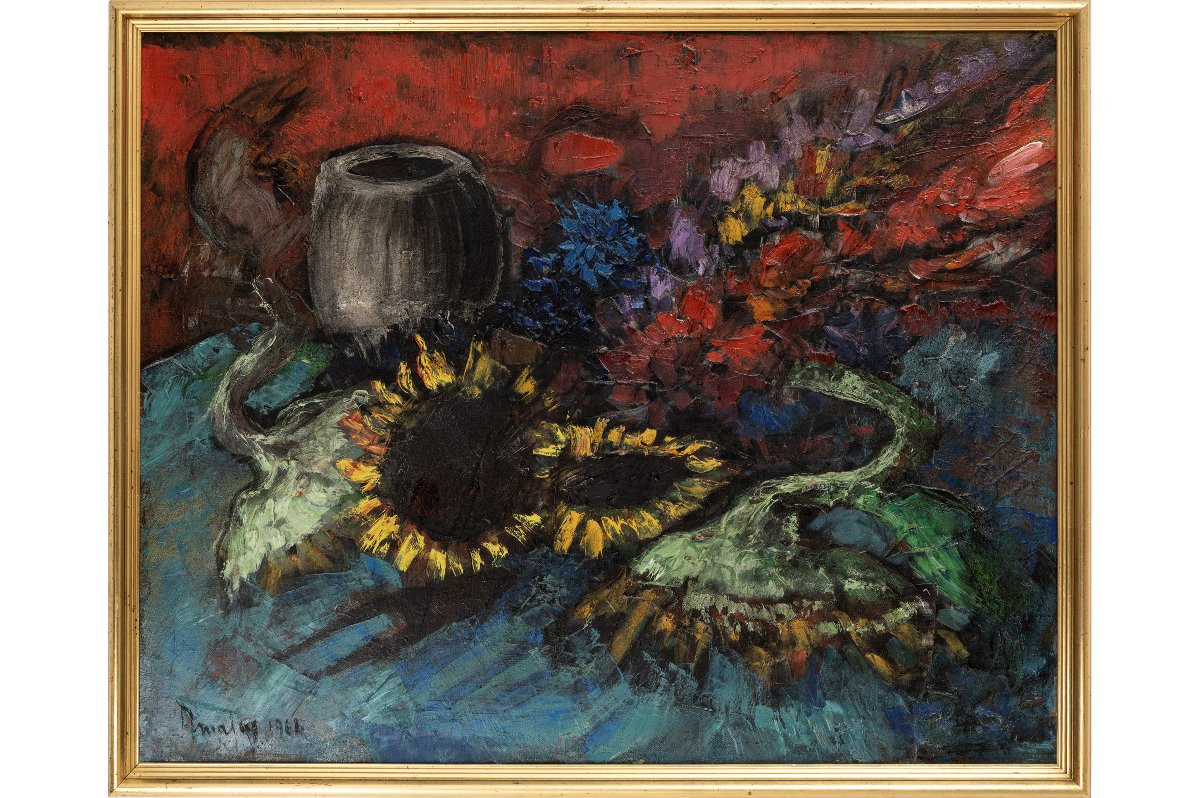 Louis Amalvy – Fleurs et Tournesols – Huile sur toile – Signée et datée 1964-photo-2