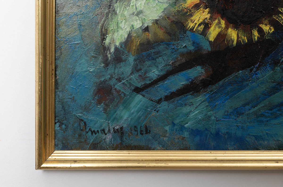 Louis Amalvy – Fleurs et Tournesols – Huile sur toile – Signée et datée 1964-photo-3