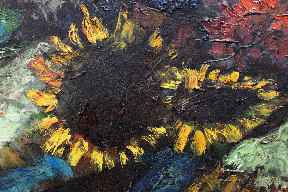 Louis Amalvy – Fleurs et Tournesols – Huile sur toile – Signée et datée 1964-photo-1