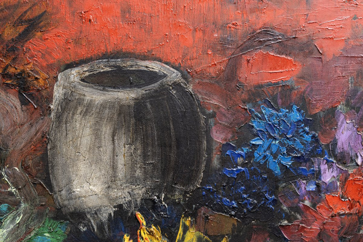 Louis Amalvy – Fleurs et Tournesols – Huile sur toile – Signée et datée 1964-photo-4