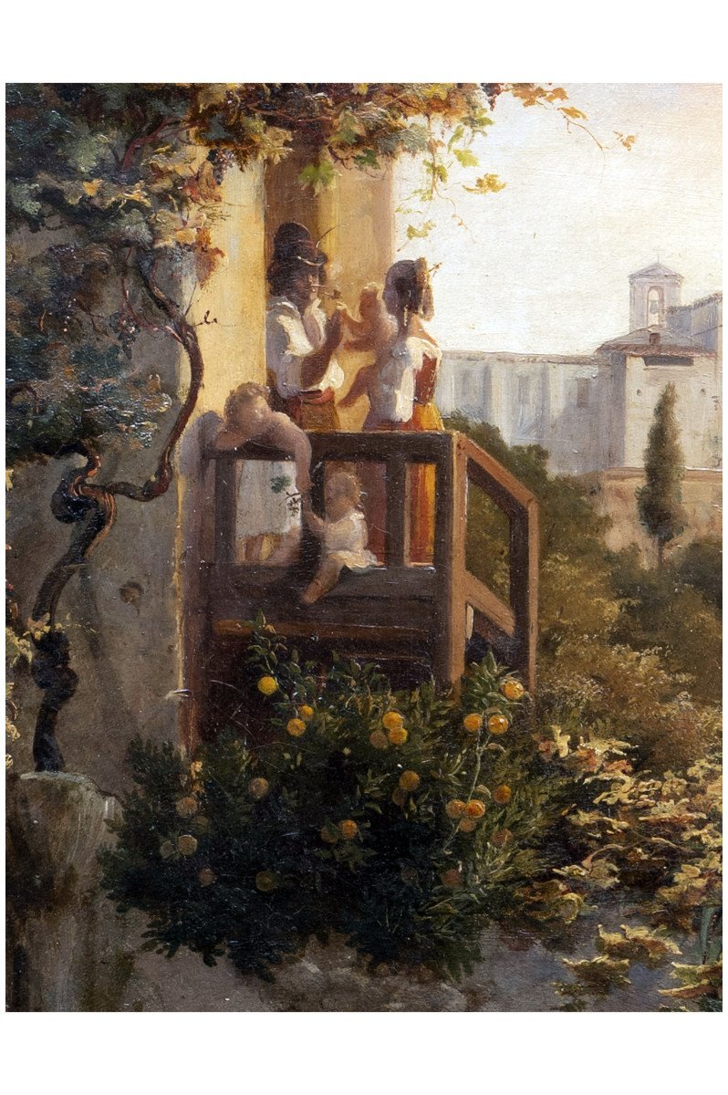 10-	Giuseppe Visone – Scène animée dans un village – Huile sur toile – Signée et datée 1836-photo-2
