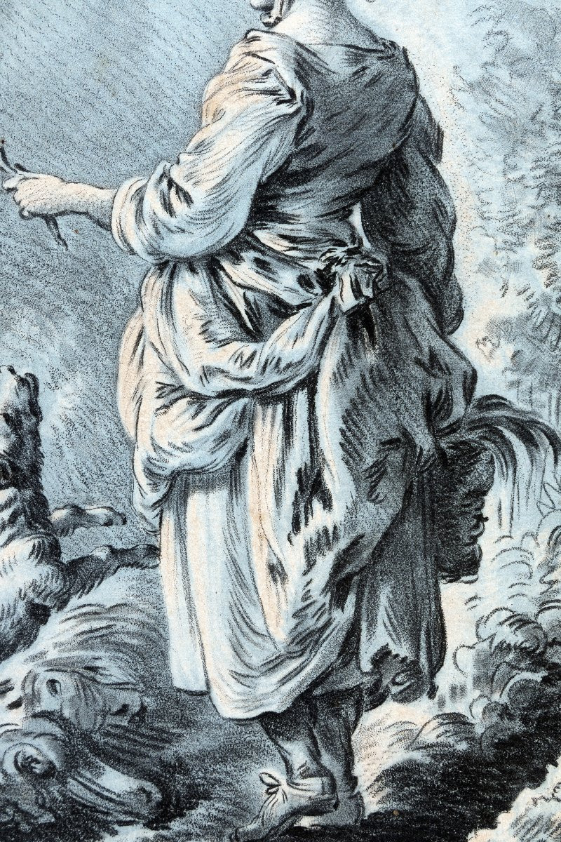 Gilles Demarteau – Jb Huet – The Young Woman And Her Dog – 18th Century Engraving-photo-3