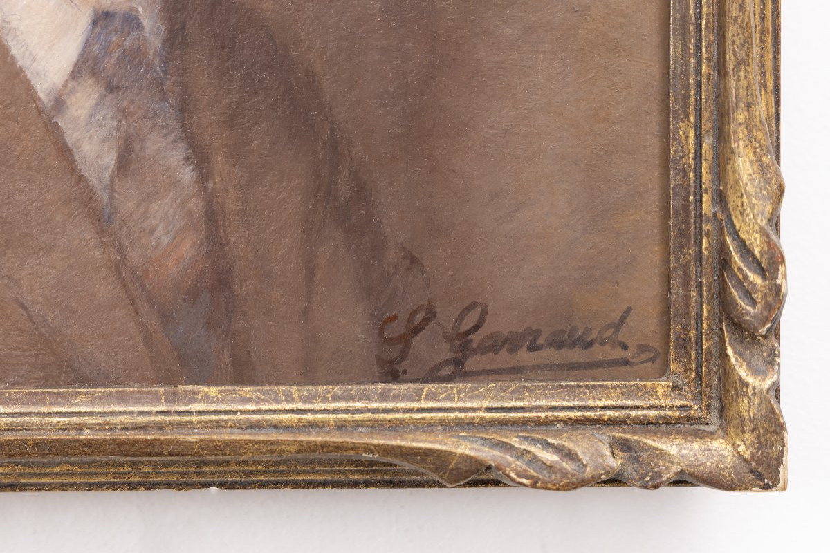 Léon Garraud – Autoportrait en costume – Huile sur panneau -  XXe - Signée-photo-3