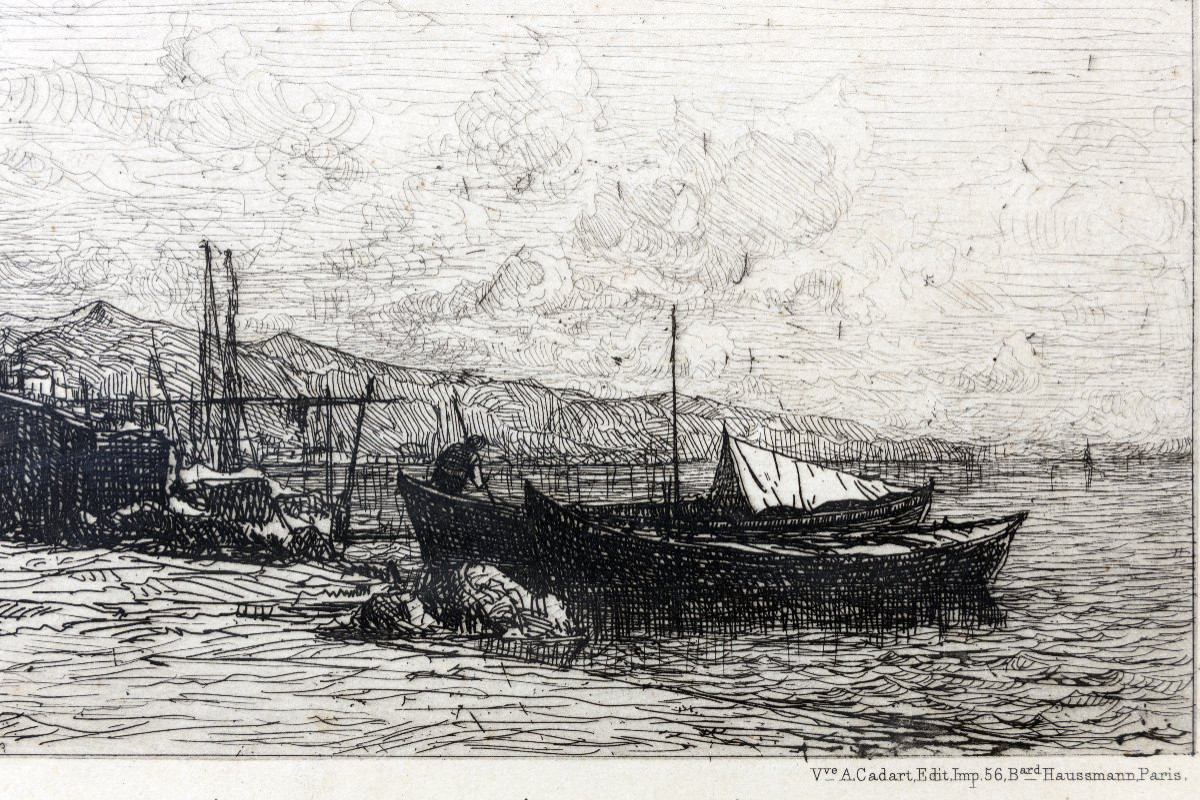 Adolphe Appian – Cabanes de pêcheurs sur les côtes d’Italie – Eau-Forte signée à la main -photo-2