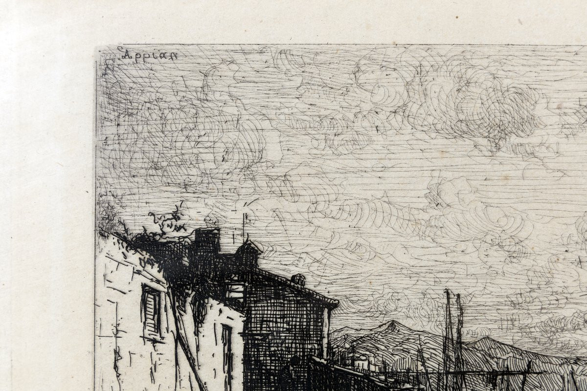 Adolphe Appian – Cabanes de pêcheurs sur les côtes d’Italie – Eau-Forte signée à la main -photo-3