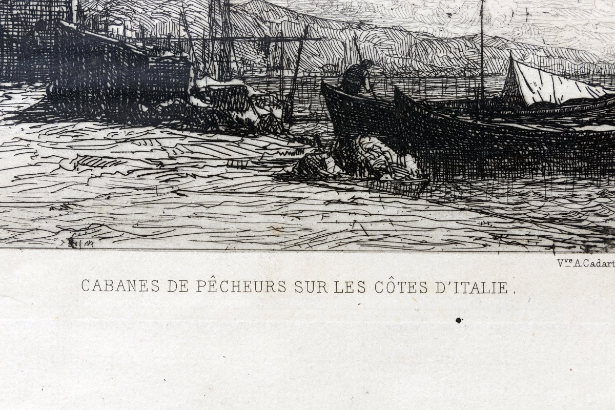 Adolphe Appian – Cabanes de pêcheurs sur les côtes d’Italie – Eau-Forte signée à la main -photo-4