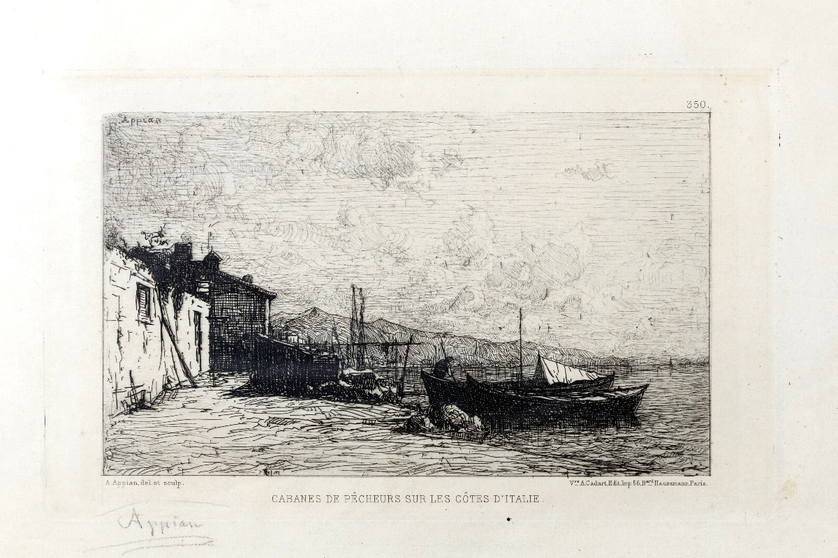Adolphe Appian – Cabanes de pêcheurs sur les côtes d’Italie – Eau-Forte signée à la main