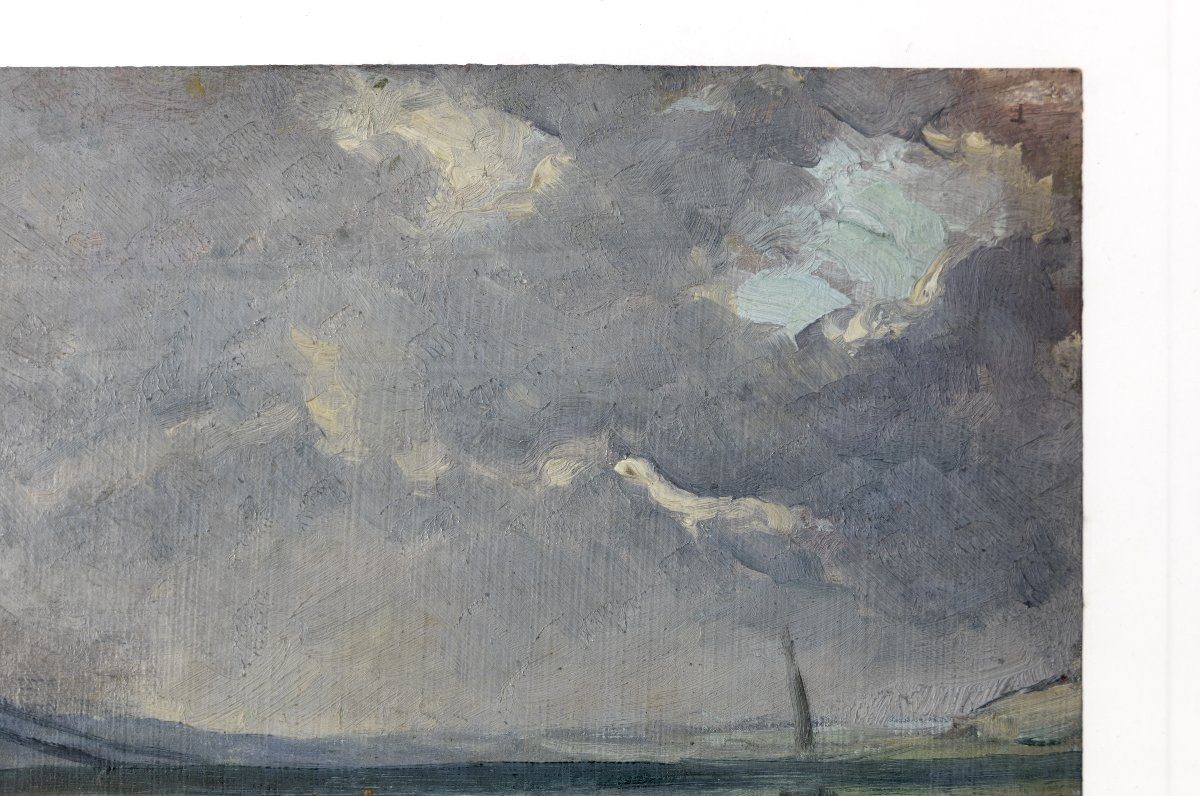 Grey Weather On The Rhône In Lyon – Oil On Canvas – Dated 1911-photo-1