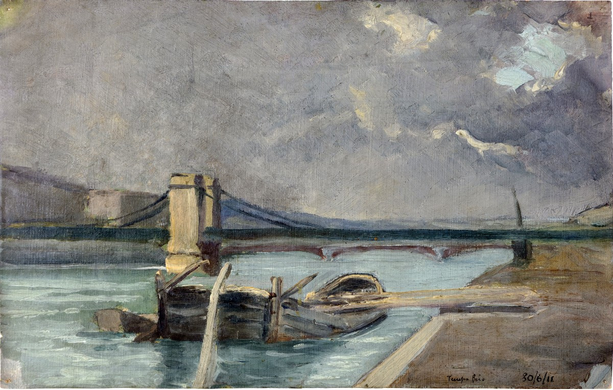 Grey Weather On The Rhône In Lyon – Oil On Canvas – Dated 1911