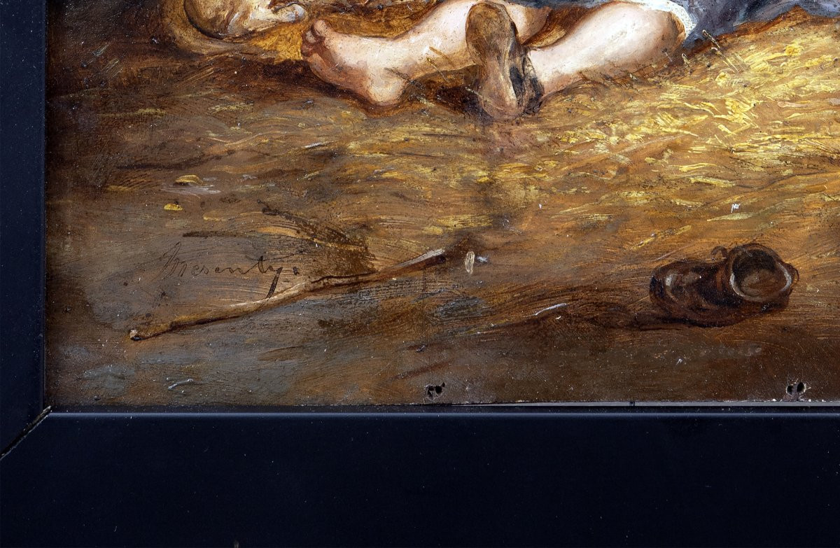 La petite fille et les chiens – Huile sur panneau -  Signée-photo-3