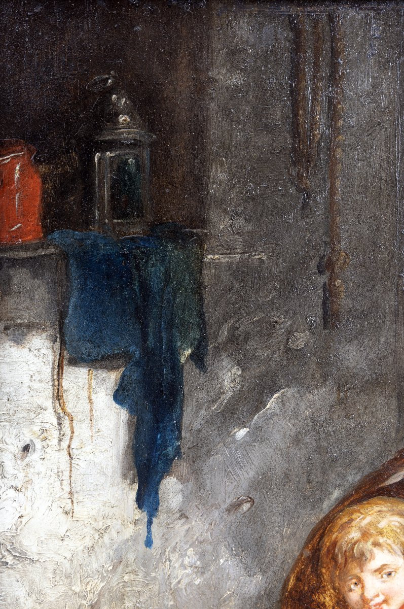 La petite fille et les chiens – Huile sur panneau -  Signée-photo-1