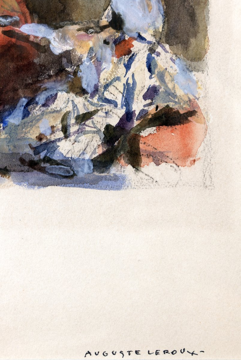 Auguste Leroux – Harlequin And Columbine – Watercolor – Circa 1920 – Signed -photo-3