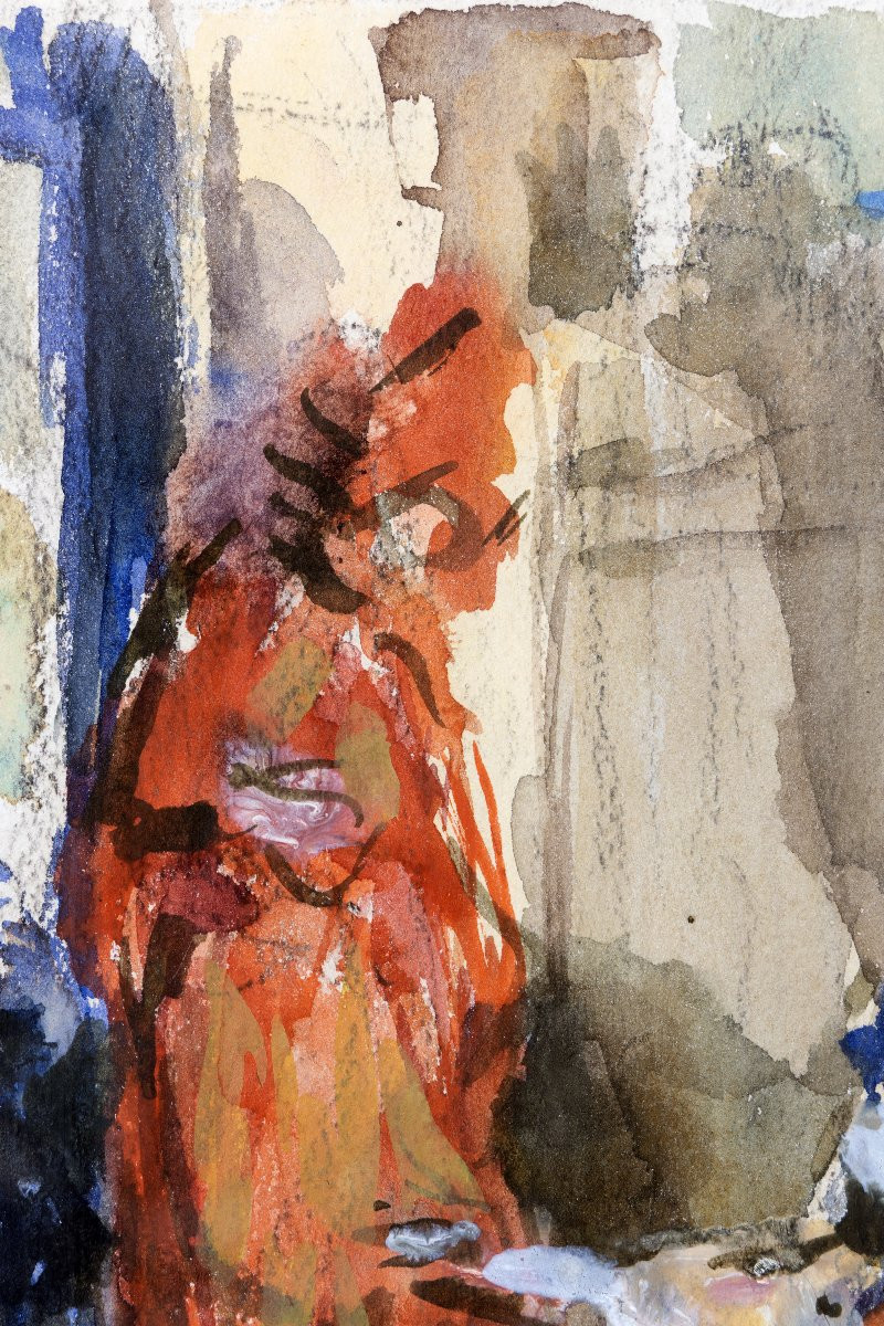 Auguste Leroux – Harlequin And Columbine – Watercolor – Circa 1920 – Signed -photo-3