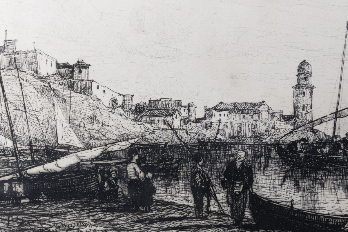 Adolphe Appian – Retour de pêche à Collioure – Eau-Forte signée et datée-photo-3