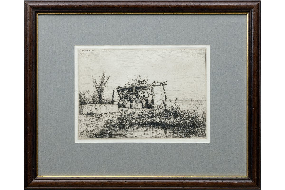 Adolphe APPIAN – Une noria à Bordiquier (Italie) – Eau-Forte signée et datée-photo-2