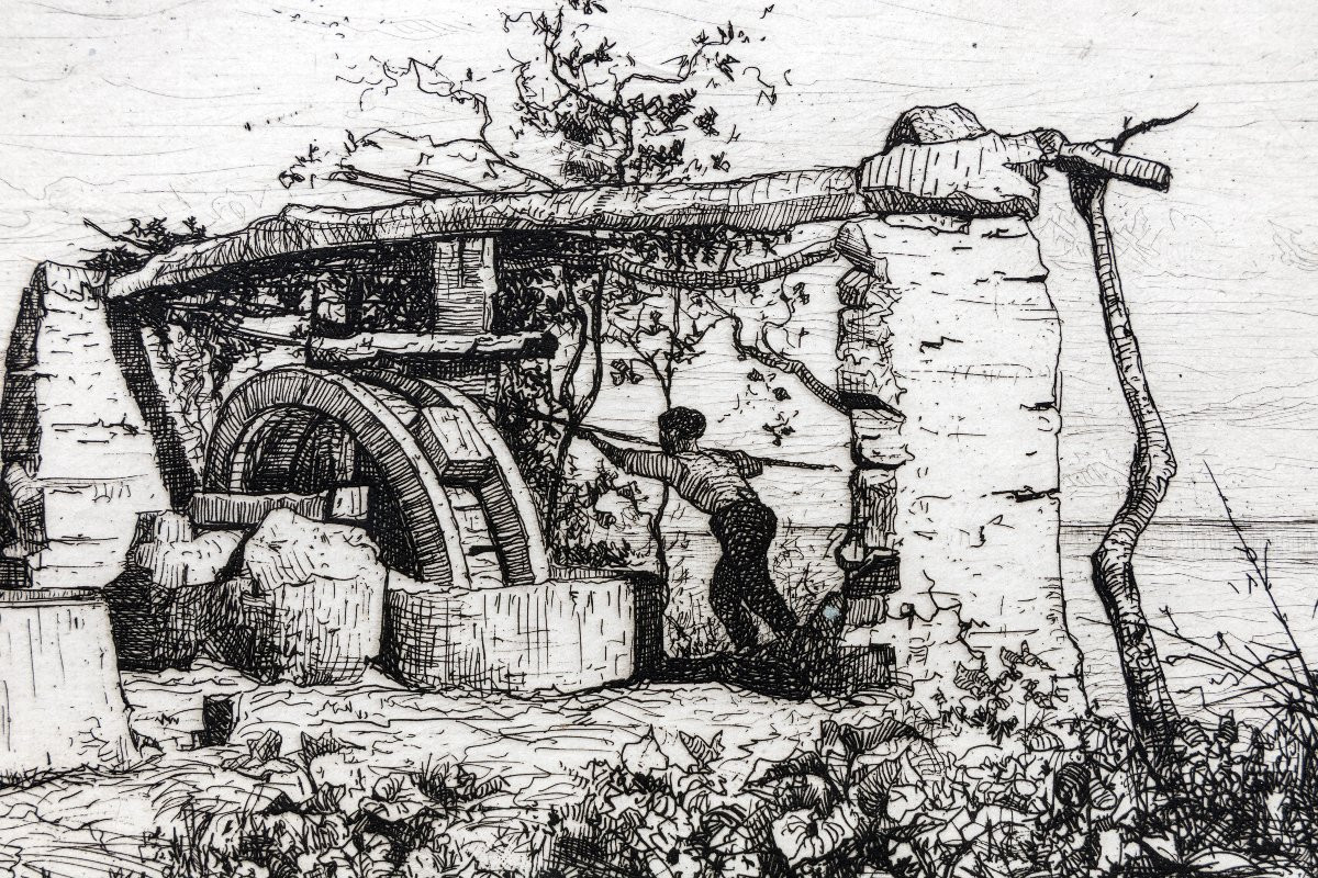 Adolphe APPIAN – Une noria à Bordiquier (Italie) – Eau-Forte signée et datée-photo-1