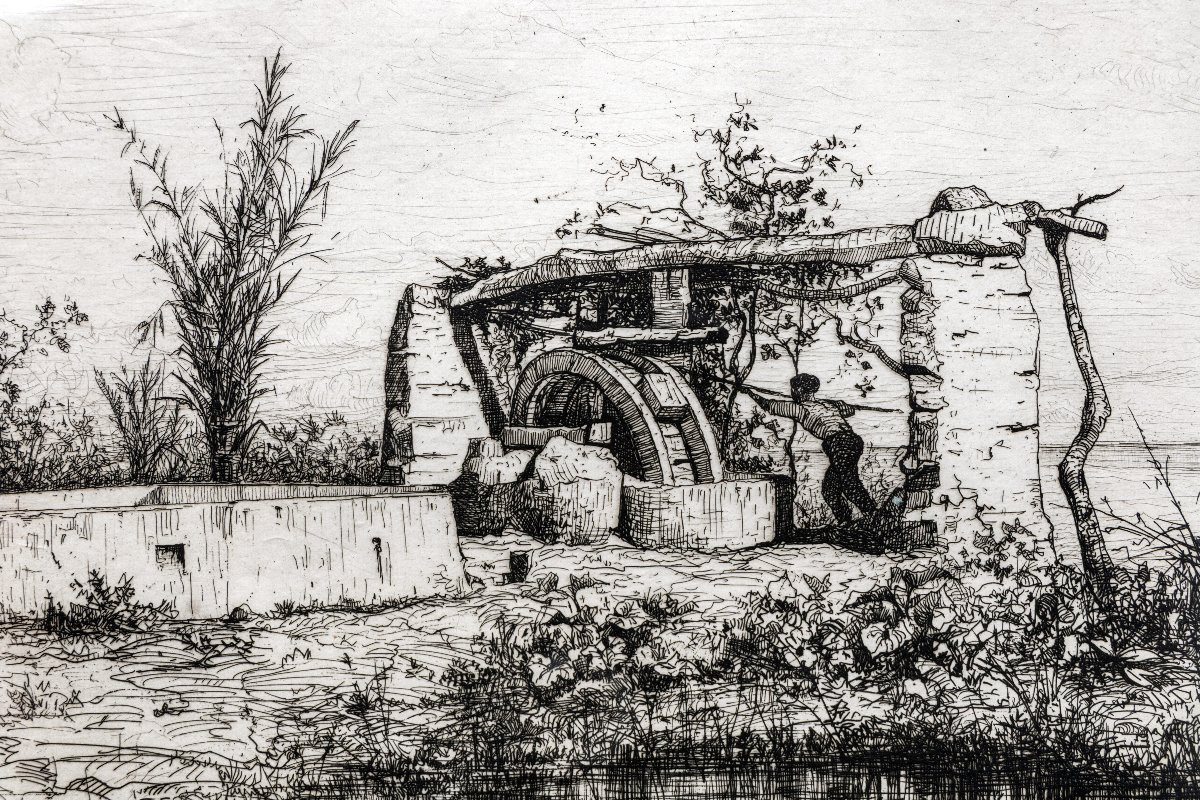 Adolphe APPIAN – Une noria à Bordiquier (Italie) – Eau-Forte signée et datée-photo-2