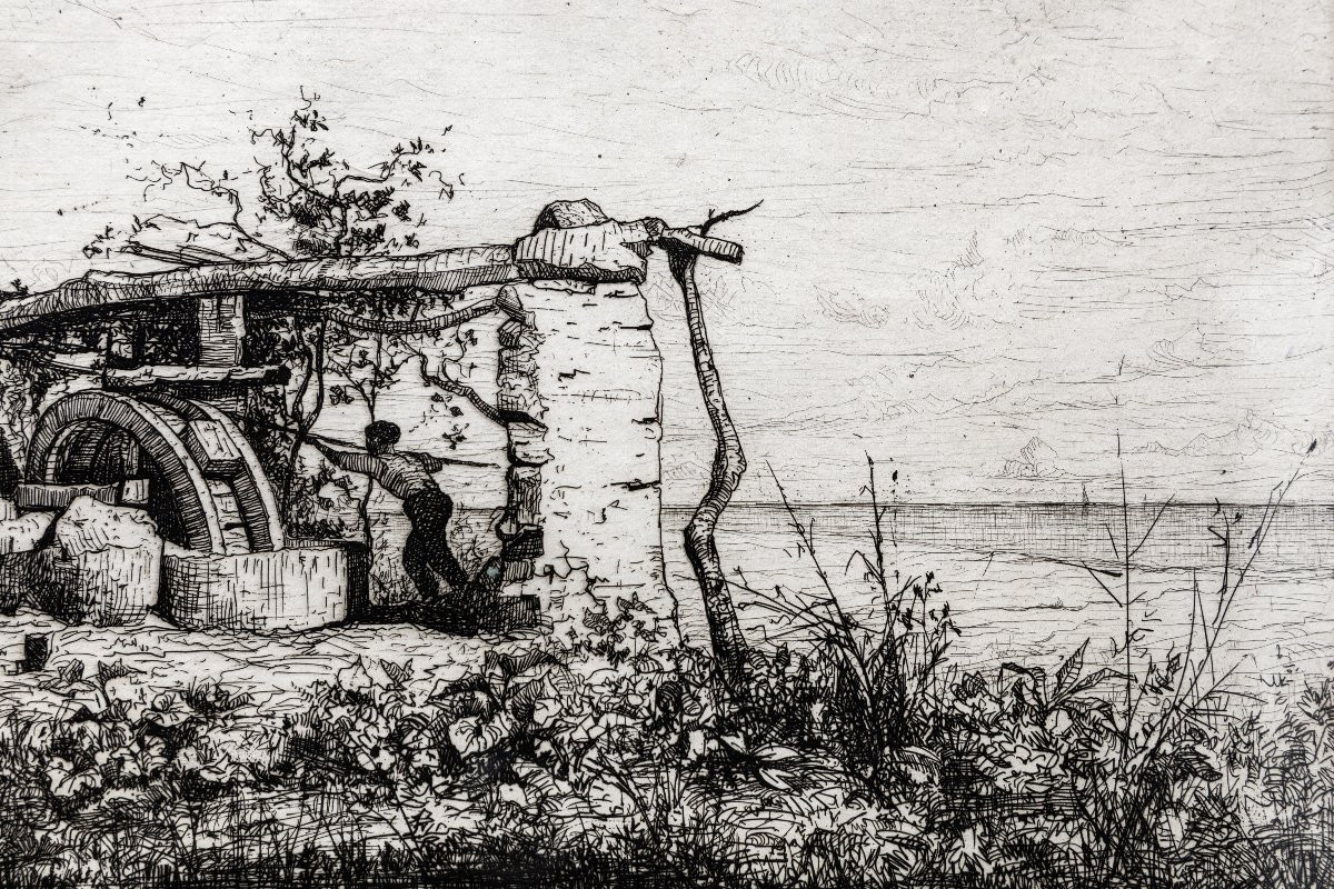 Adolphe APPIAN – Une noria à Bordiquier (Italie) – Eau-Forte signée et datée-photo-3