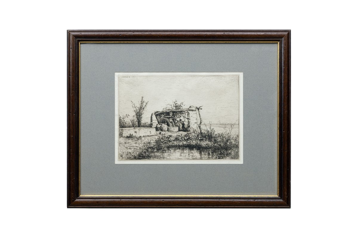 Adolphe APPIAN – Une noria à Bordiquier (Italie) – Eau-Forte signée et datée-photo-4