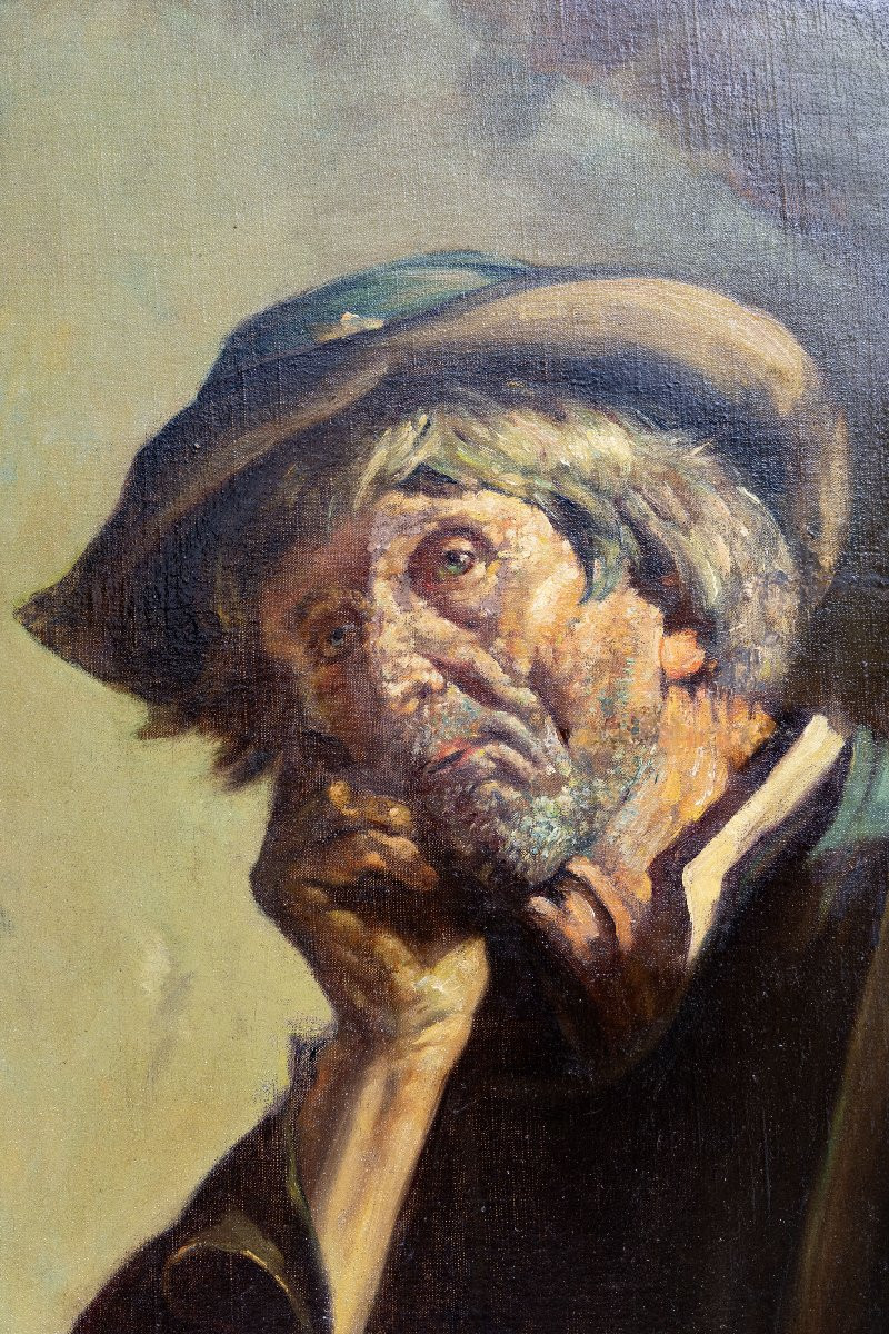 Henri RENART-BRAULT – Le mendiant ou Le vieux berger– huile sur toile – début XXe-photo-1