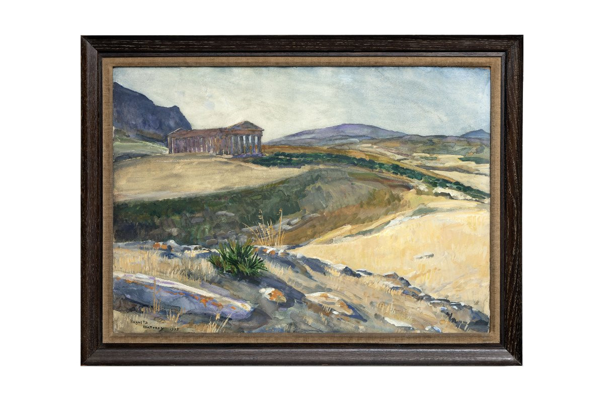 Pierre Matossy – The Temple Of Segesta In Sicily – Watercolor And Gouache – Signed And Dated 1935-photo-5
