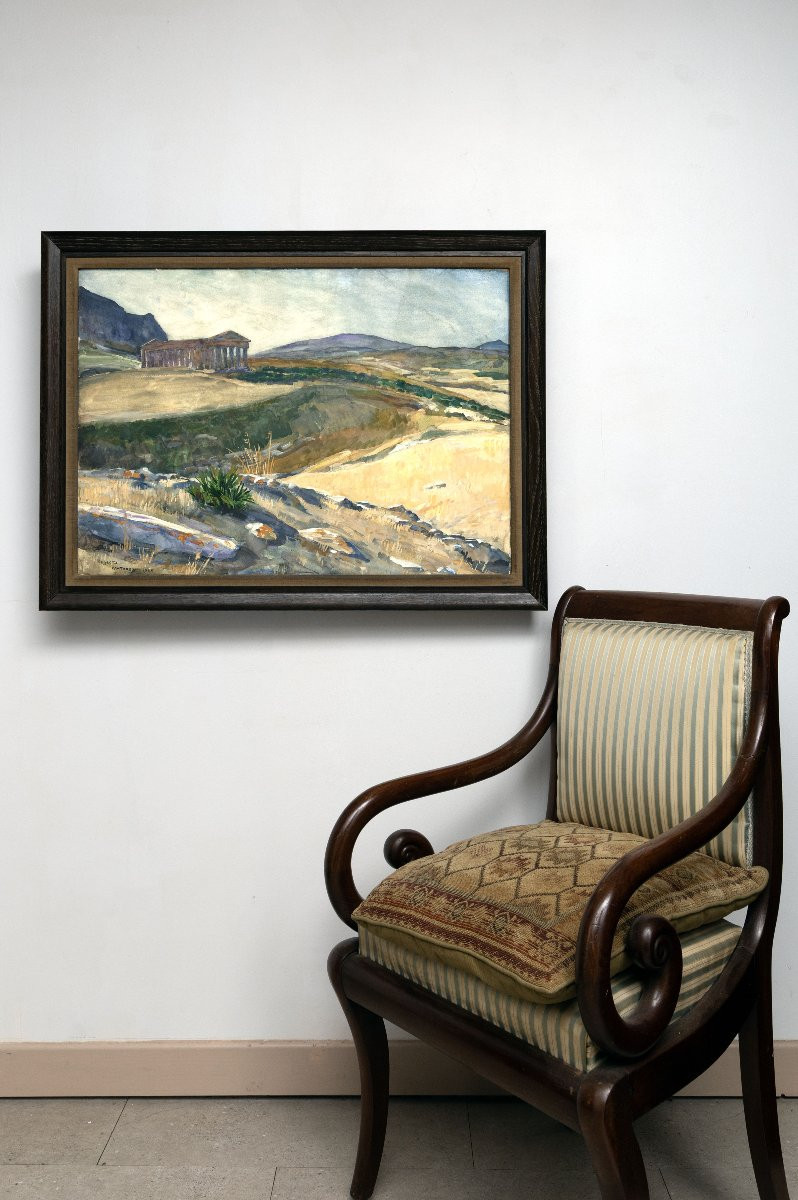 Pierre Matossy – The Temple Of Segesta In Sicily – Watercolor And Gouache – Signed And Dated 1935-photo-6