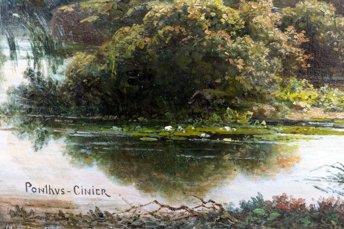 Antoine Ponthus-cinier – The Allier River And Its Lakes - Oil On Canvas - Signed -photo-3