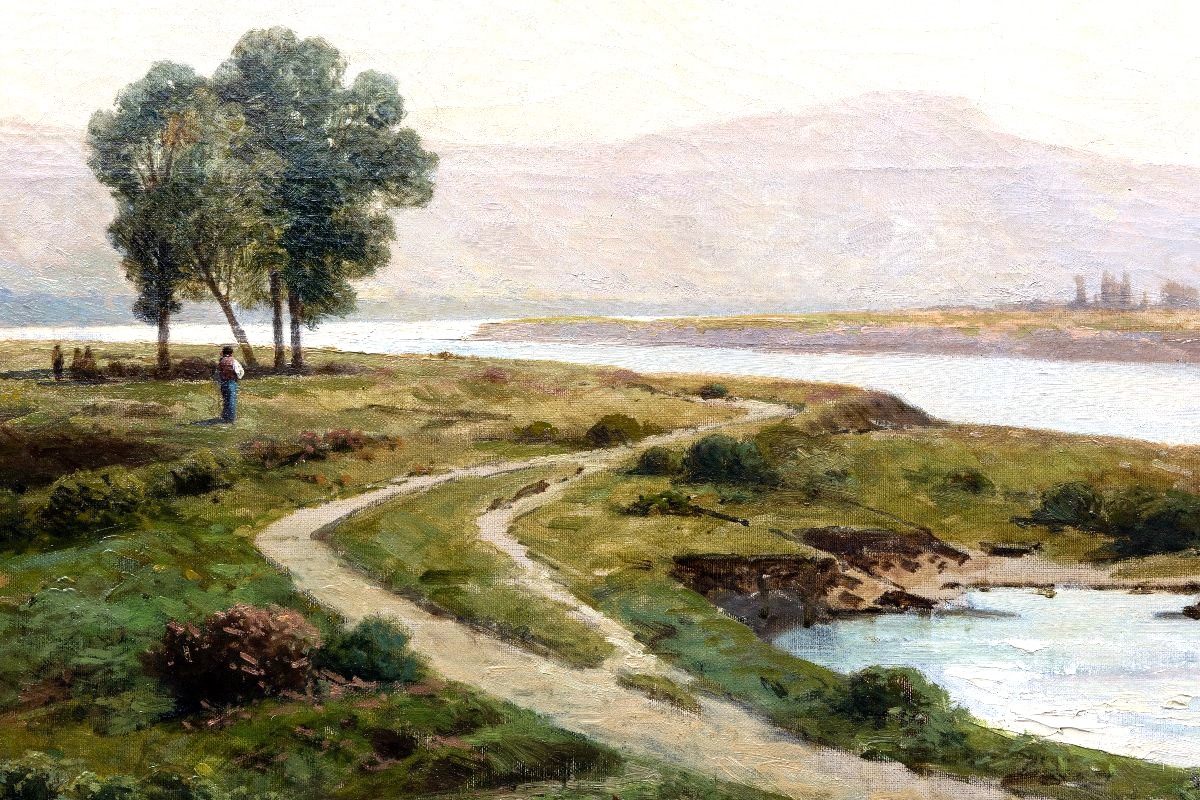 Antoine Ponthus-cinier – The Allier River And Its Lakes - Oil On Canvas - Signed -photo-3