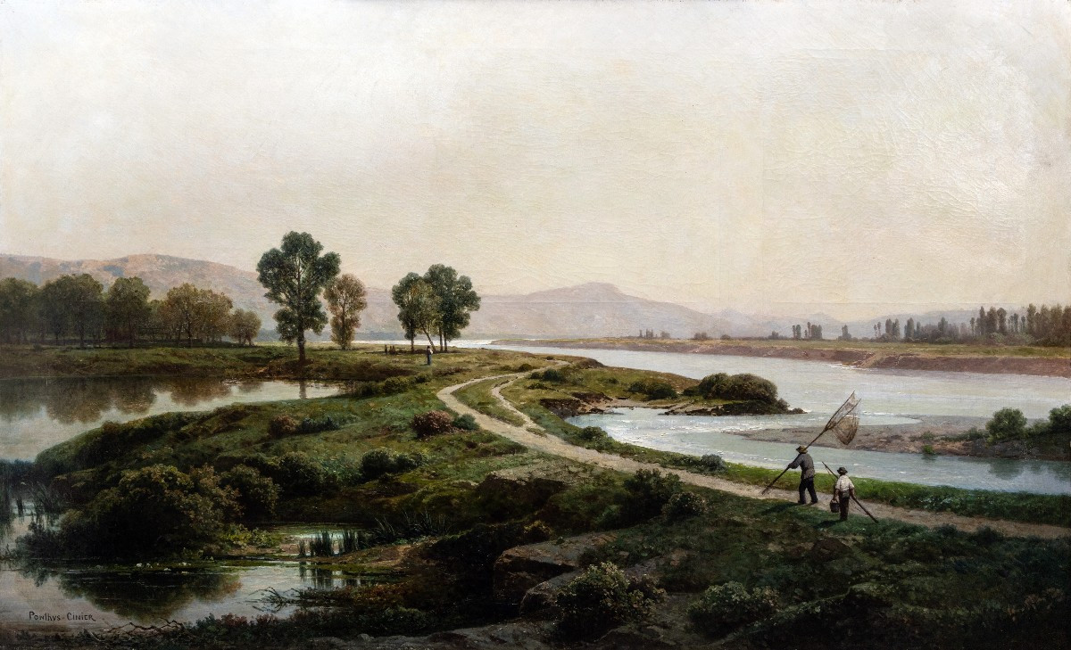 Antoine Ponthus-cinier – The Allier River And Its Lakes - Oil On Canvas - Signed 