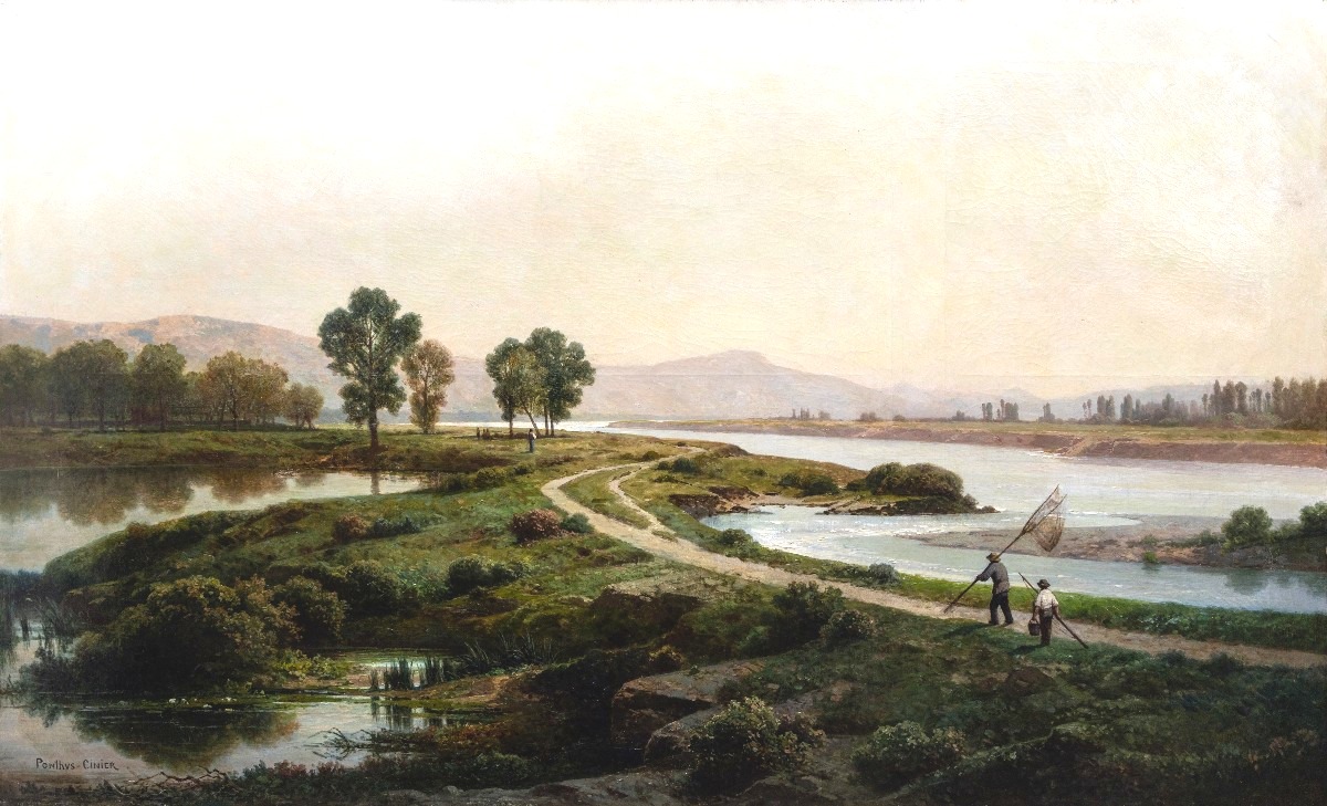 Antoine Ponthus-cinier – The Allier River And Its Lakes - Oil On Canvas - Signed 