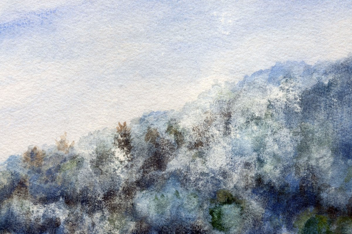 Paysage de Nouvelle-Angleterre, Etats-Unis - Aquarelle - Signée et datée 1904-photo-3