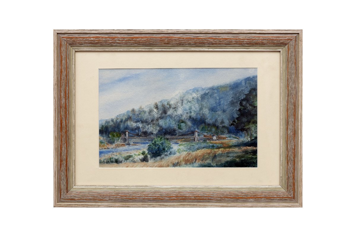 Paysage de Nouvelle-Angleterre, Etats-Unis - Aquarelle - Signée et datée 1904-photo-5