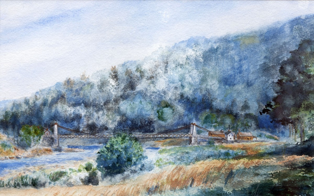 Paysage de Nouvelle-Angleterre, Etats-Unis - Aquarelle - Signée et datée 1904
