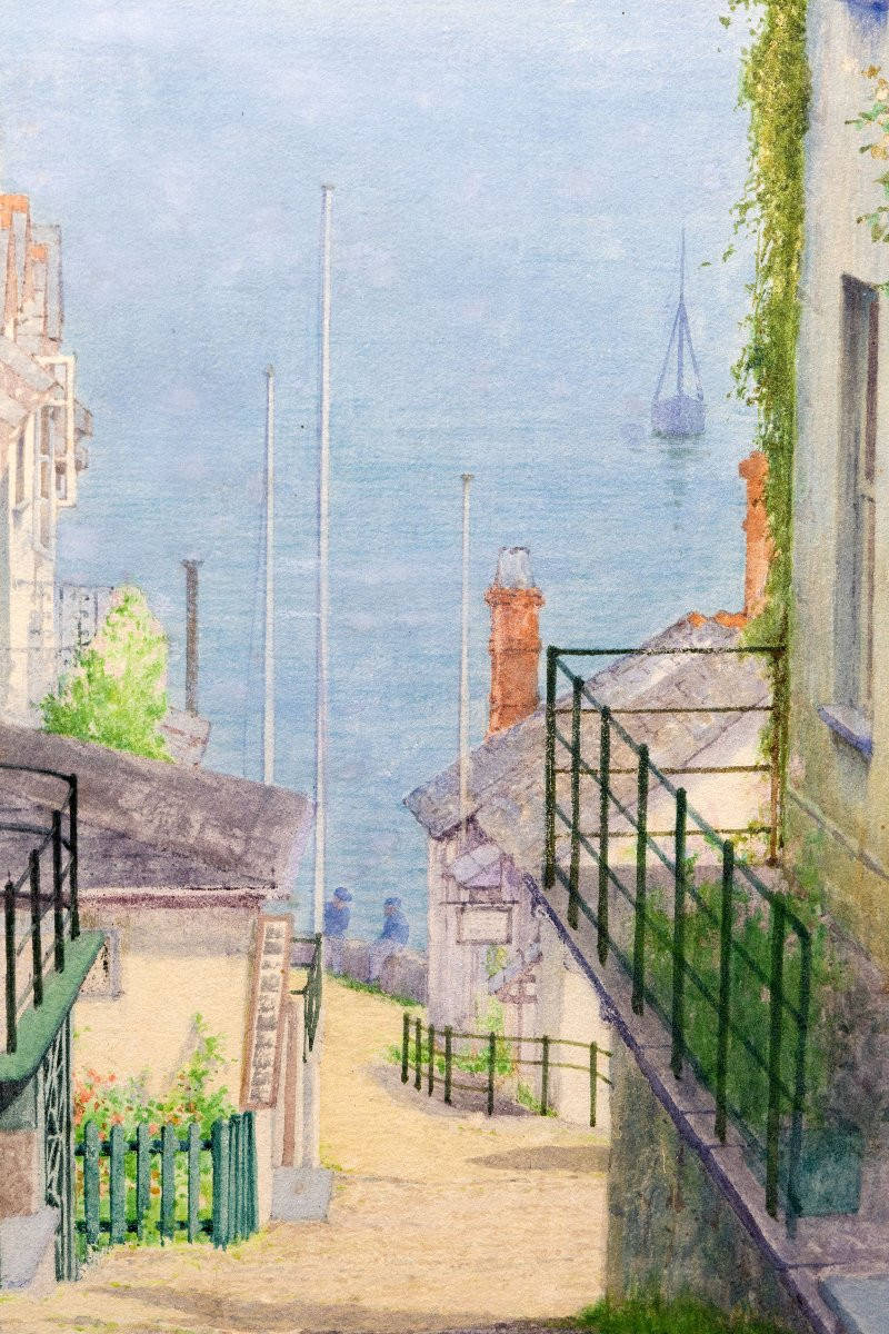 Harry Foster Newey – Clovelly Down-a-long – Watercolor And Pencil – Signed-photo-1