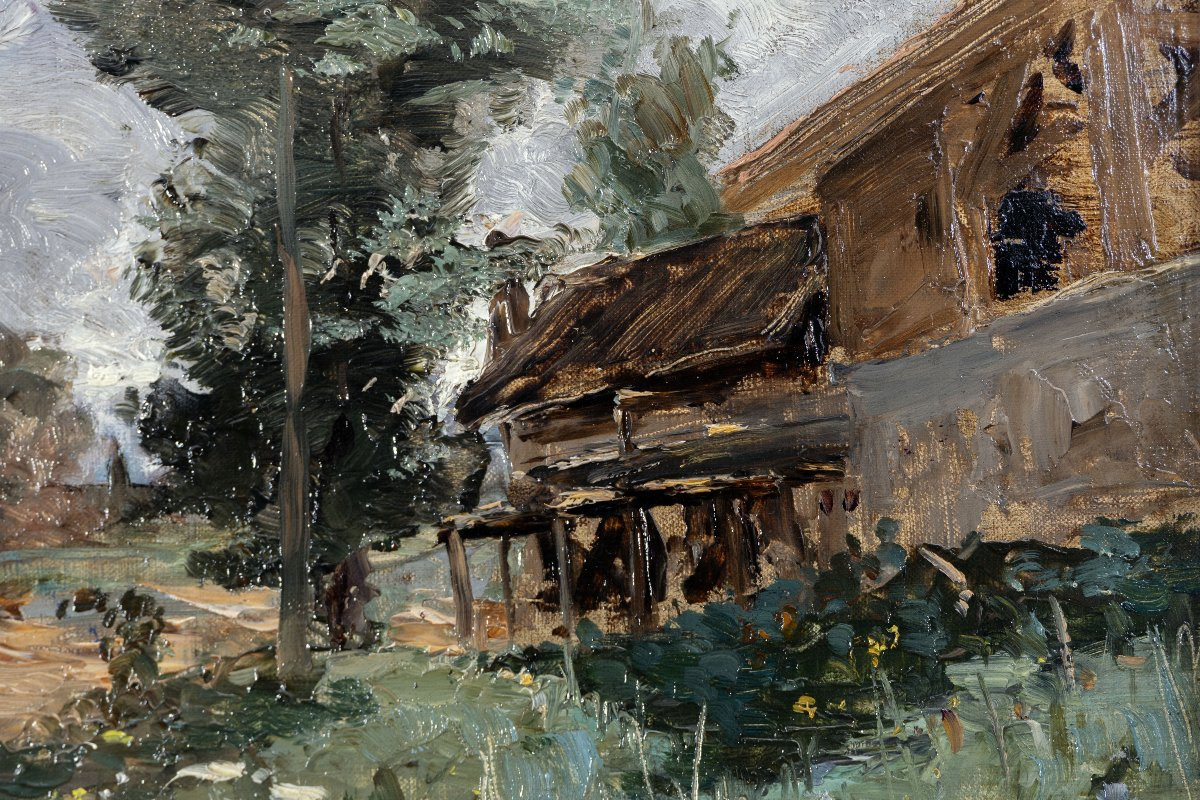 Adolphe Appian - Rural Landscape With Thatched Cottage - Oil On Canvas - Signed-photo-1