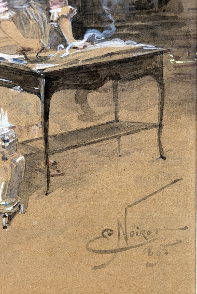 Emile NOIROT – La lingère distraite – Aquarelle et gouache – Signée et datée-photo-3