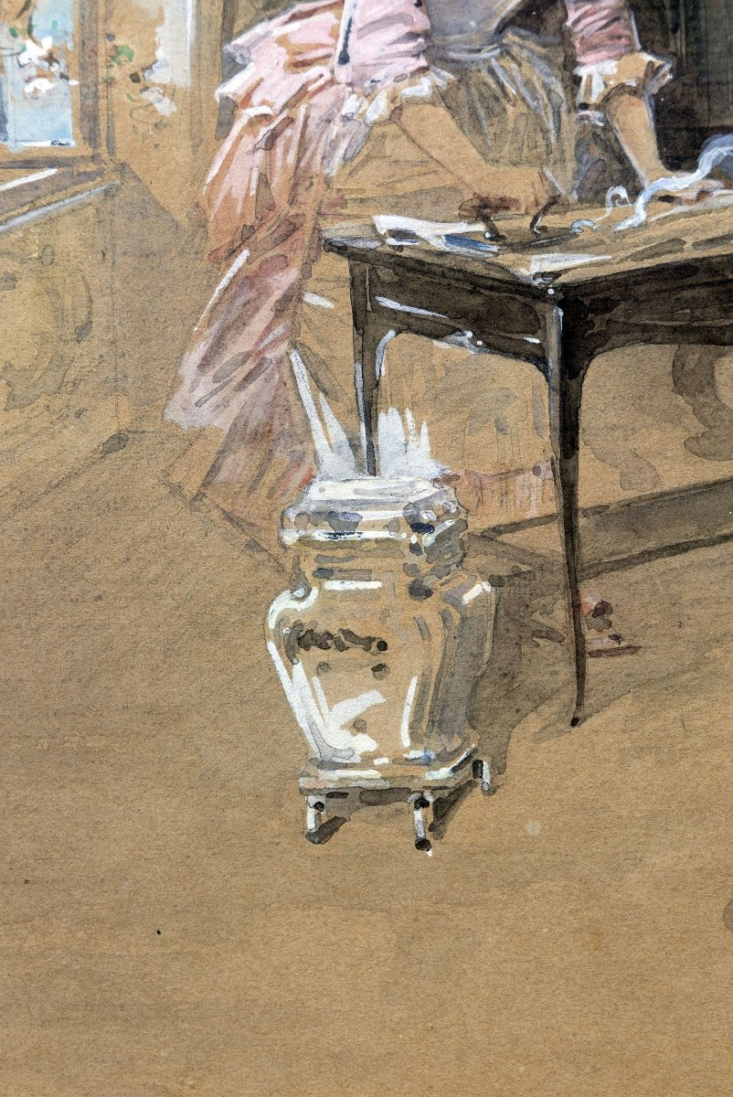 Emile NOIROT – La lingère distraite – Aquarelle et gouache – Signée et datée-photo-3