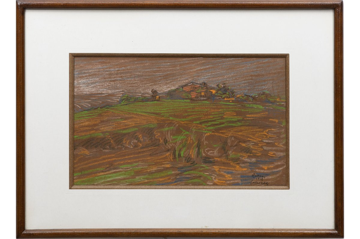 Adrien GODIEN – Le village de Sathonay – Pastel – Signé et daté-photo-2