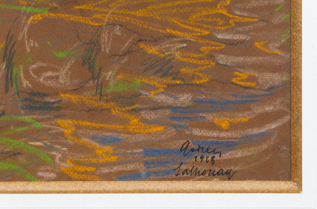 Adrien GODIEN – Le village de Sathonay – Pastel – Signé et daté-photo-3