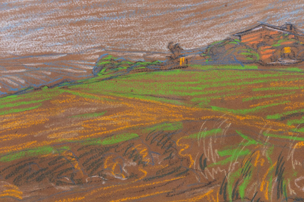 Adrien GODIEN – Le village de Sathonay – Pastel – Signé et daté-photo-3