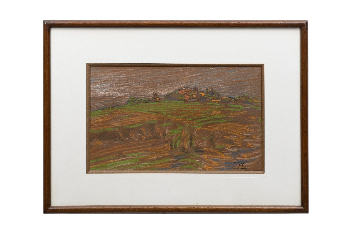 Adrien GODIEN – Le village de Sathonay – Pastel – Signé et daté-photo-5