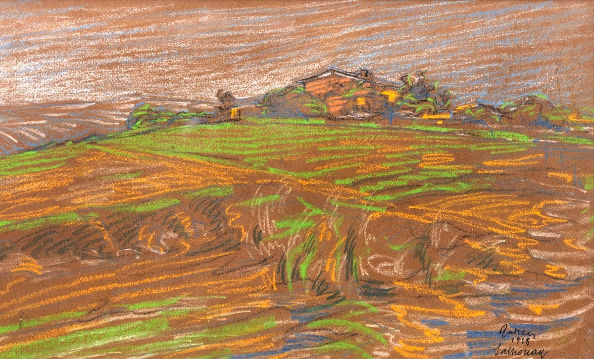 Adrien GODIEN – Le village de Sathonay – Pastel – Signé et daté