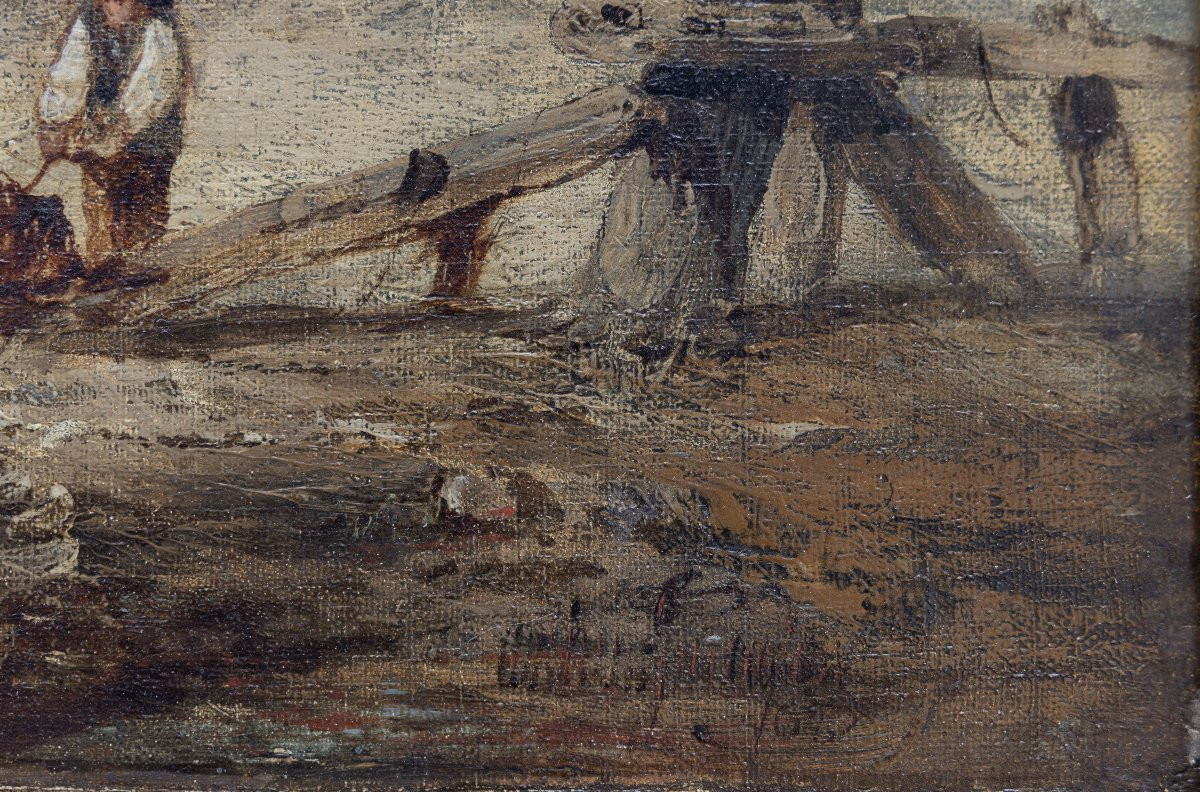 Clarkson Frederic STANFIELD – Côte animée avec barque échouée – Huile sur toile – Signée-photo-3